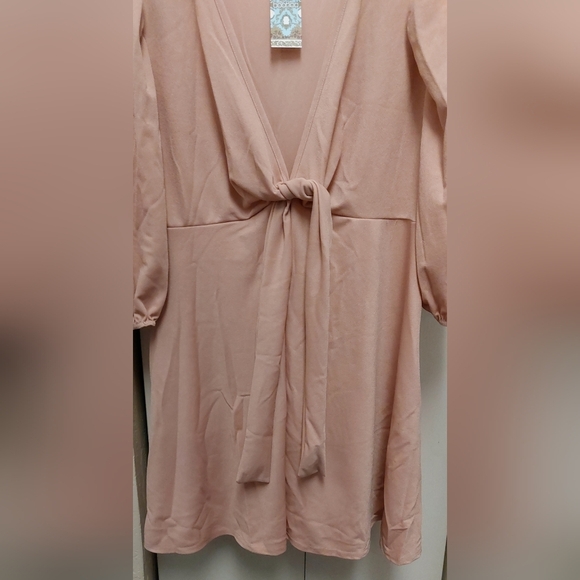 Boohooo NWT Size 16 Blush Pink Skater Dress Boho Girly Date Night Flirty Deep V - Picture 2 of 10